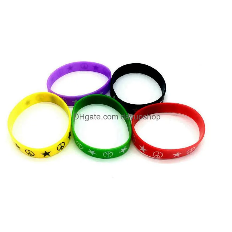 new 100pcs print peace elastic jelly silicone bracelet trendy rubber elasticity wristband men womens jewelry fashion accessories