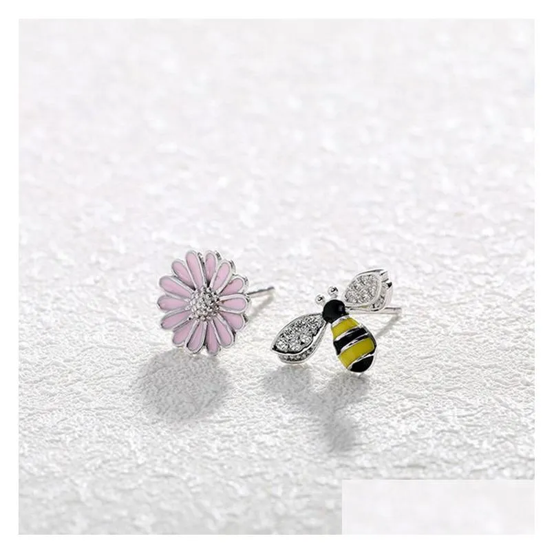 daisy & bee colored enamal 100% real solid 925 sterling silver jewelry stud earrings wholesale