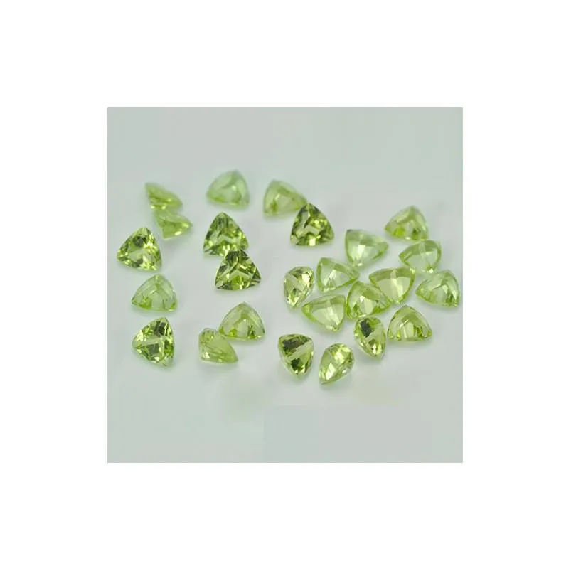 good quality 3x3-6x6 four sizes trillion facet cut semi-precious loose stone crystal peridot for jewelry setting 30pcs/lot