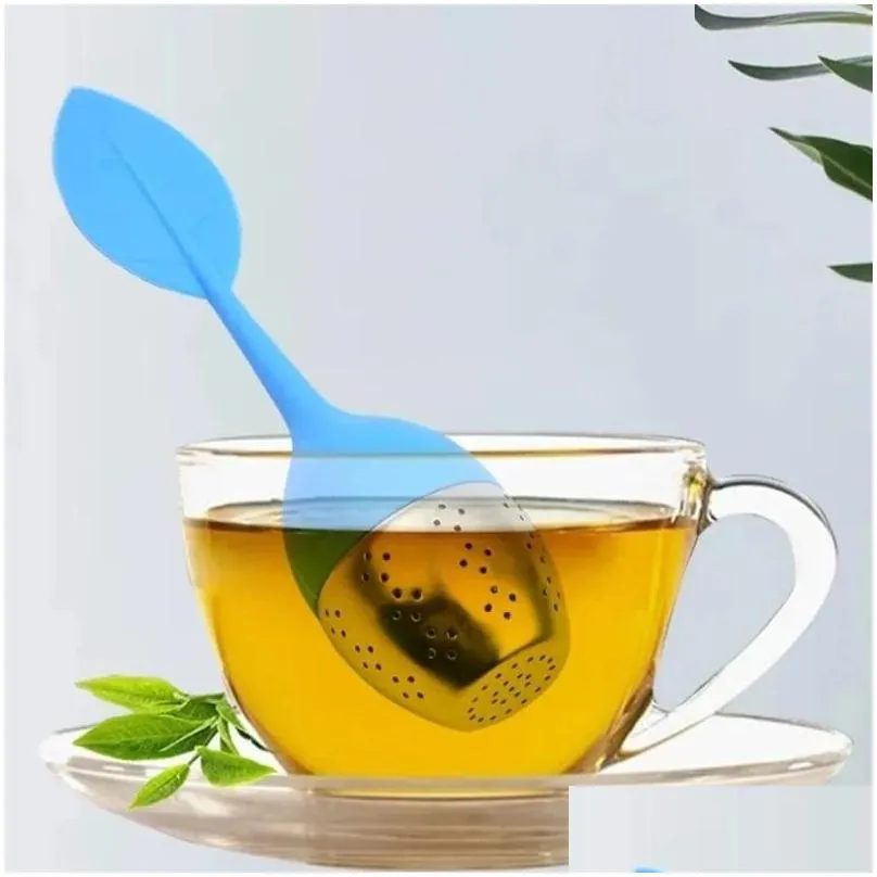 creative teapot strainers silicone tea spoon infuser with food grade leaves shape stainless steel infusers strainer filter leaf lid