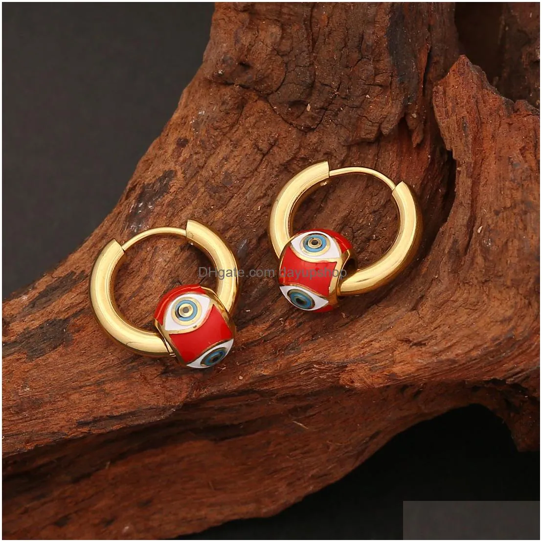 colorful enameled evil eye beads charm earring 18k gold plated stainless steel earrings jewelry for women gift