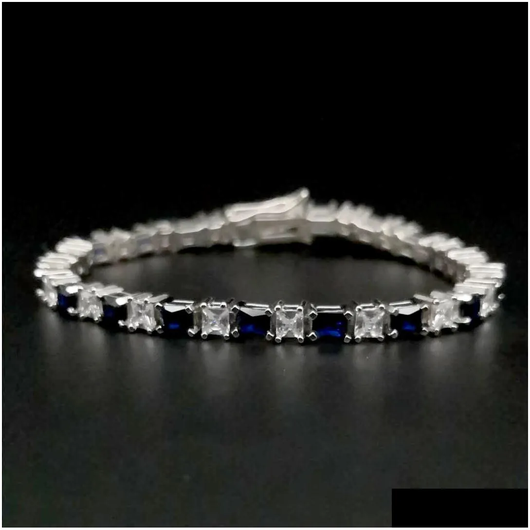 high quality 4a entire 3mm blue spinel tennis bracelet real solid 925 sterling silver classcial jewelry 1pc/lot