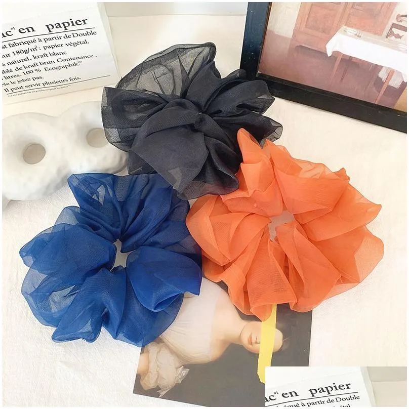 lady chiffon hair scrunchies women girl solid elastic hair bands hair rope ponytail holder large intestine sports dance scrunchie