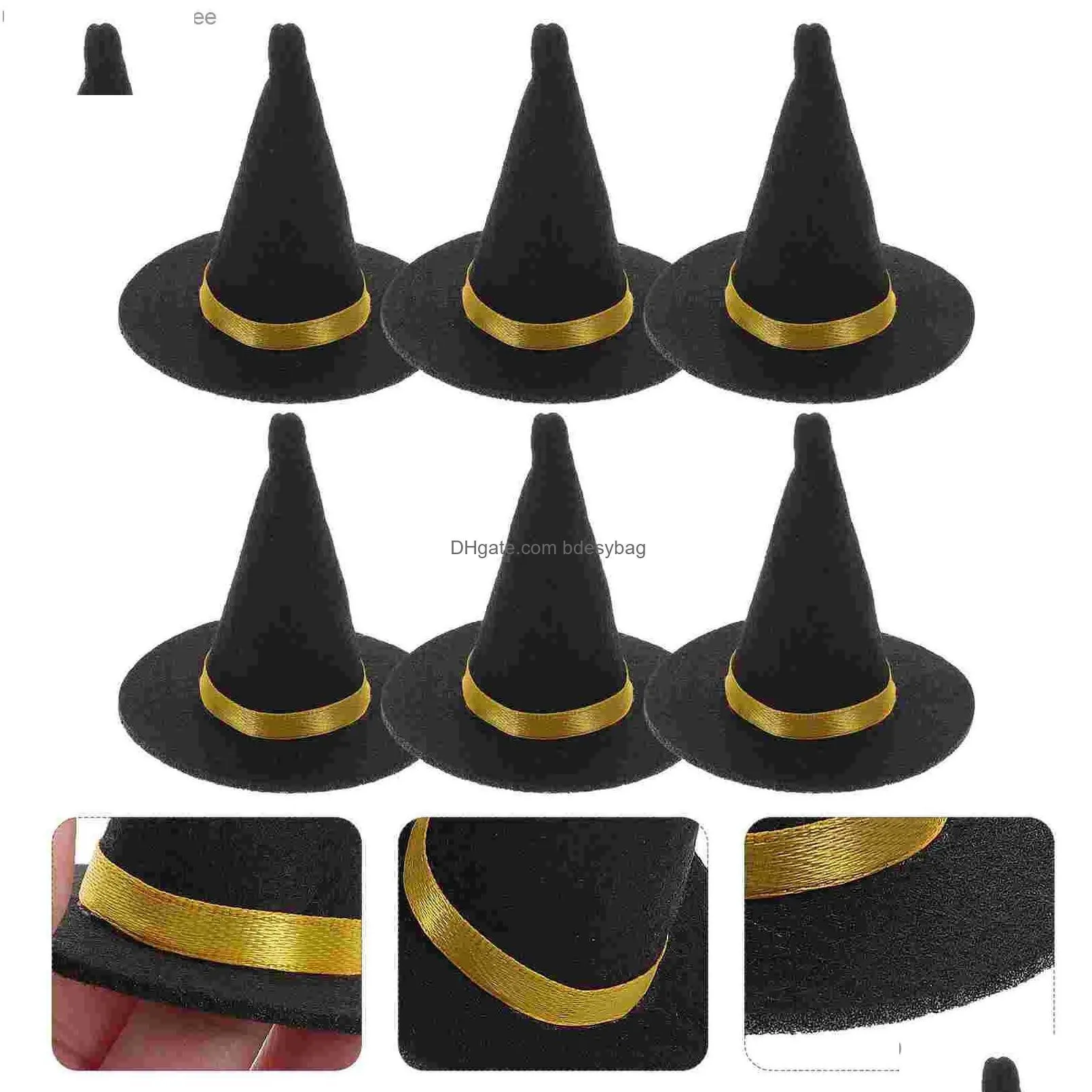6-piece witch hat bottle halloween hatsmini decorative lid small straw hat lid party doll mini hat felt table decoration z230809