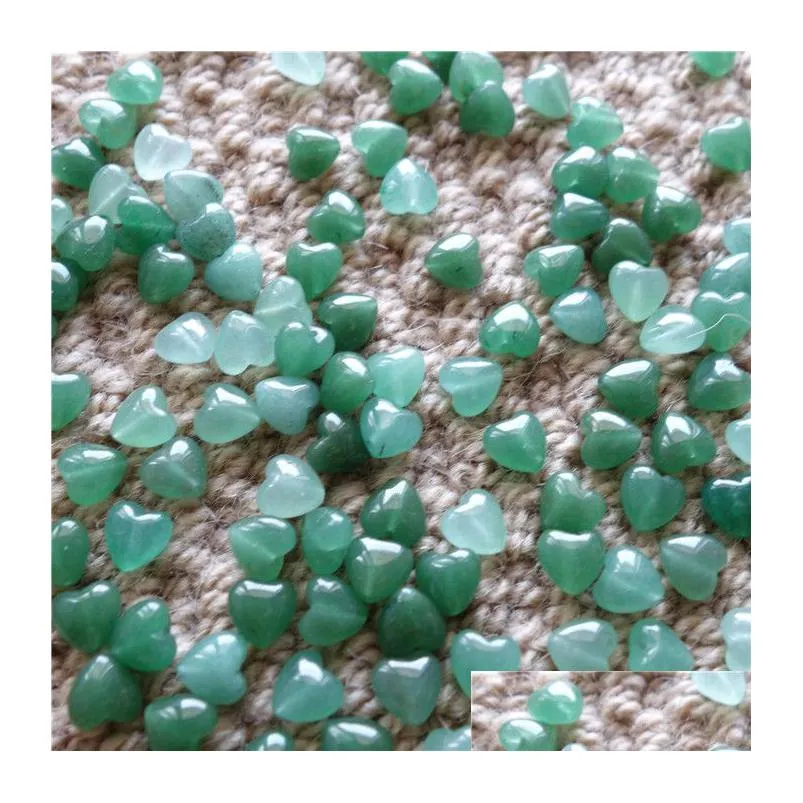 cheap loose beads gemstones natural green aventurine 8*8mm heart shape with through hole stones for jewelry diy 50pcs/lot