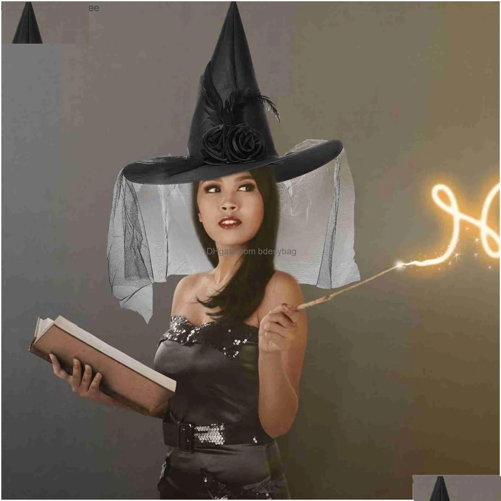 2 wizardry hats witch hats women`s props halloween party hats carnival net miss hair jewelry z230809