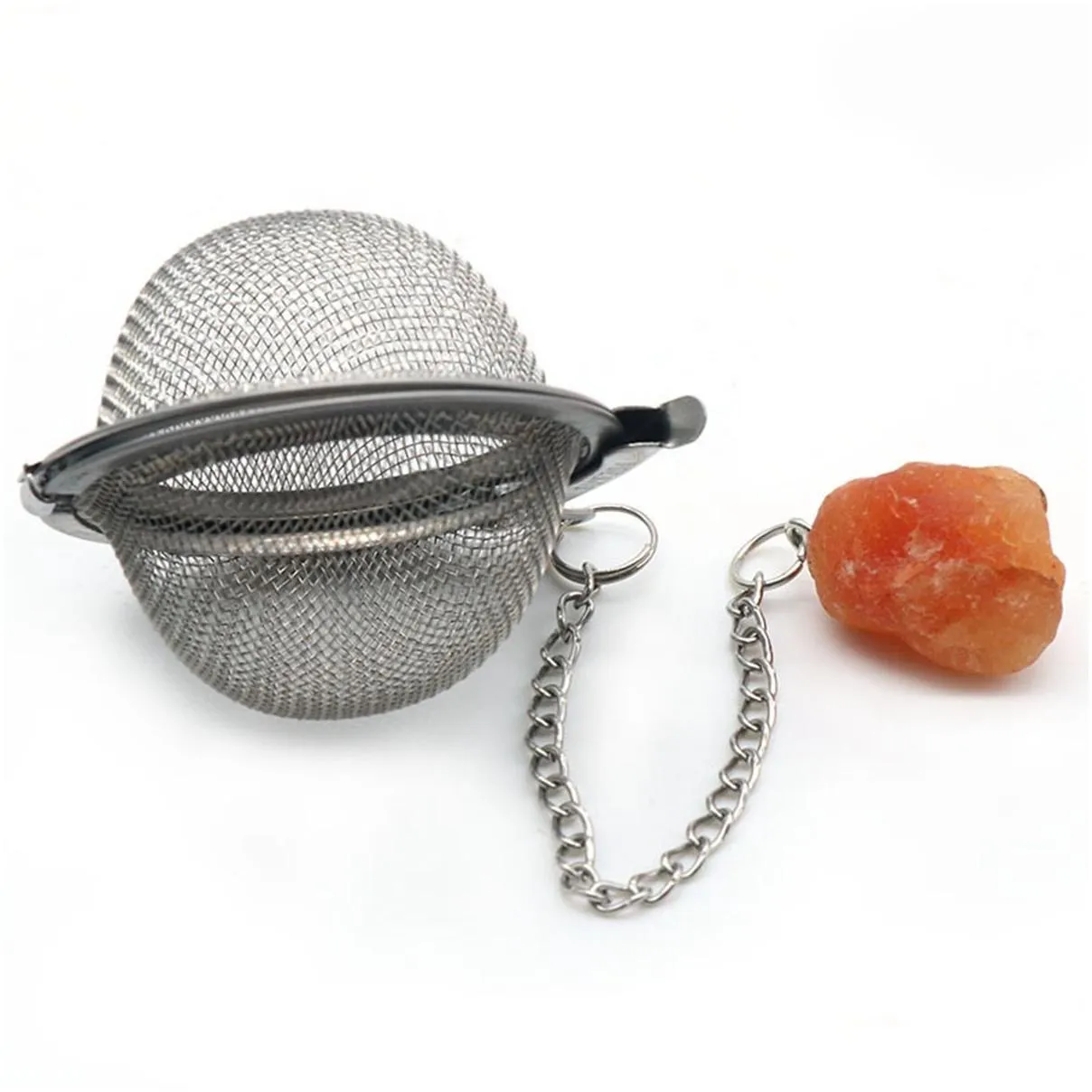 Infusers for Loose Tea Mesh Strainer with Extended Chain Key Rings Hook Stainless Steel Charm Energy Drip Trays Crystal Shaker Ball