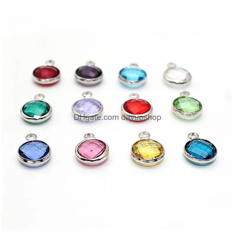 new trendy 8.6mm round crystal birthstone silver charm beads for wholesale no chain