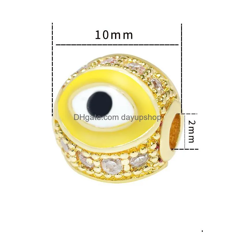 hot design gold plated enameled 10mm cz copper evil eye beads charm for jewelry bracelet making