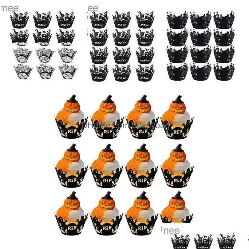 other festive party supplies 12pcs halloween decoration cupcake wrapper cup muffins horror pumpkin witch bat cake toppers for home decor