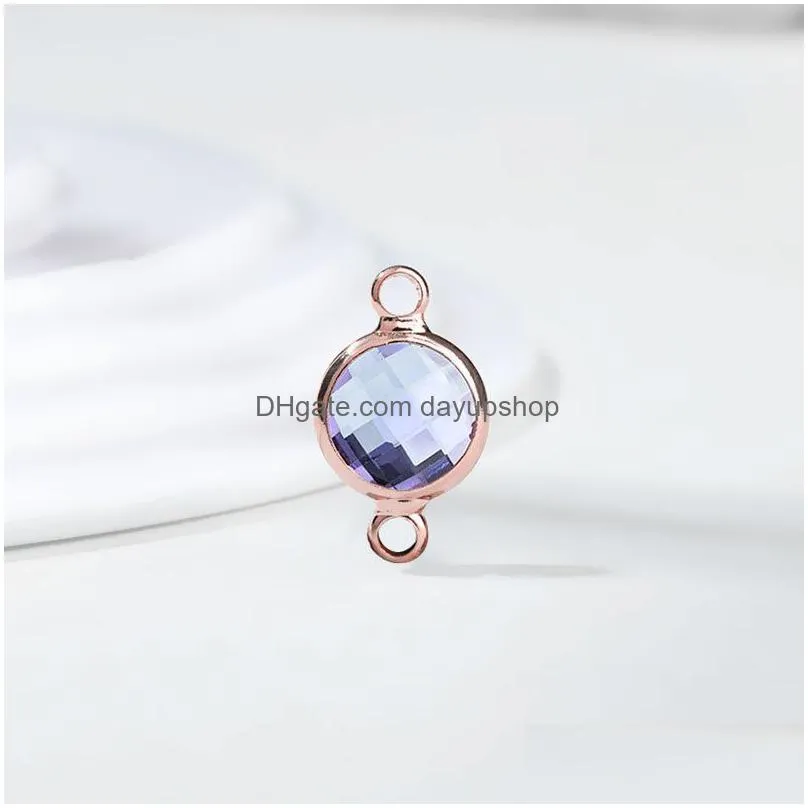 diy jewelry making double hook charms rose gold plated 8mm round crystal birthstone