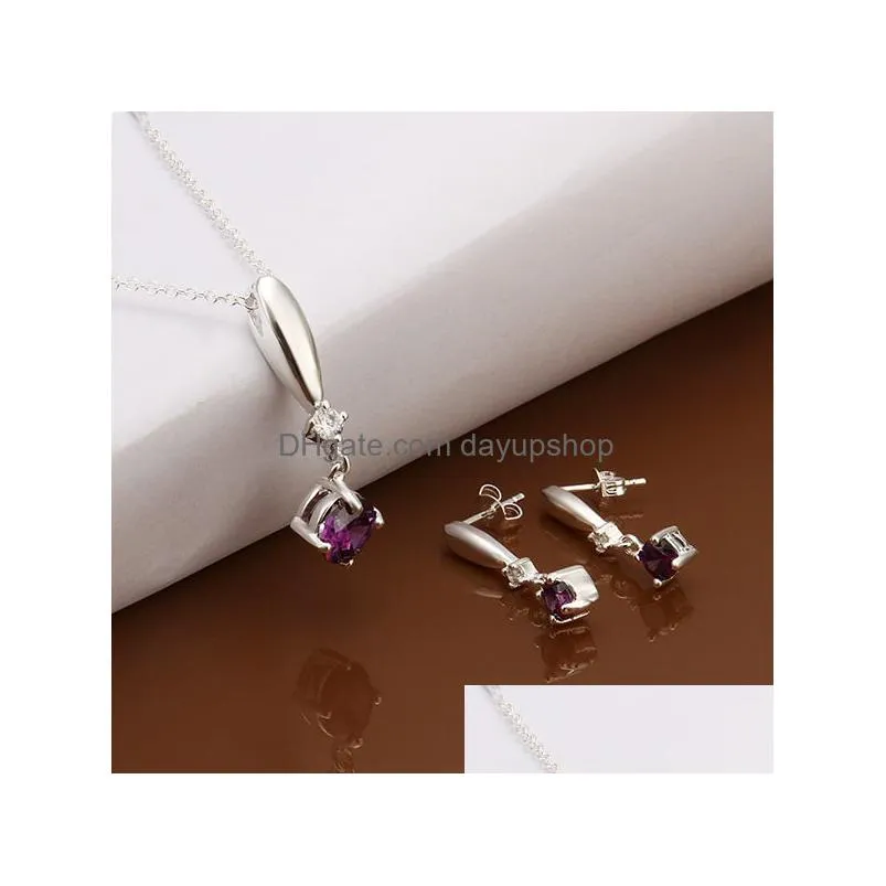 high grade 925 sterling silver piece sapphire jewelry sets dfmss535 brand new factory direct sale wedding 925 silver necklace earring