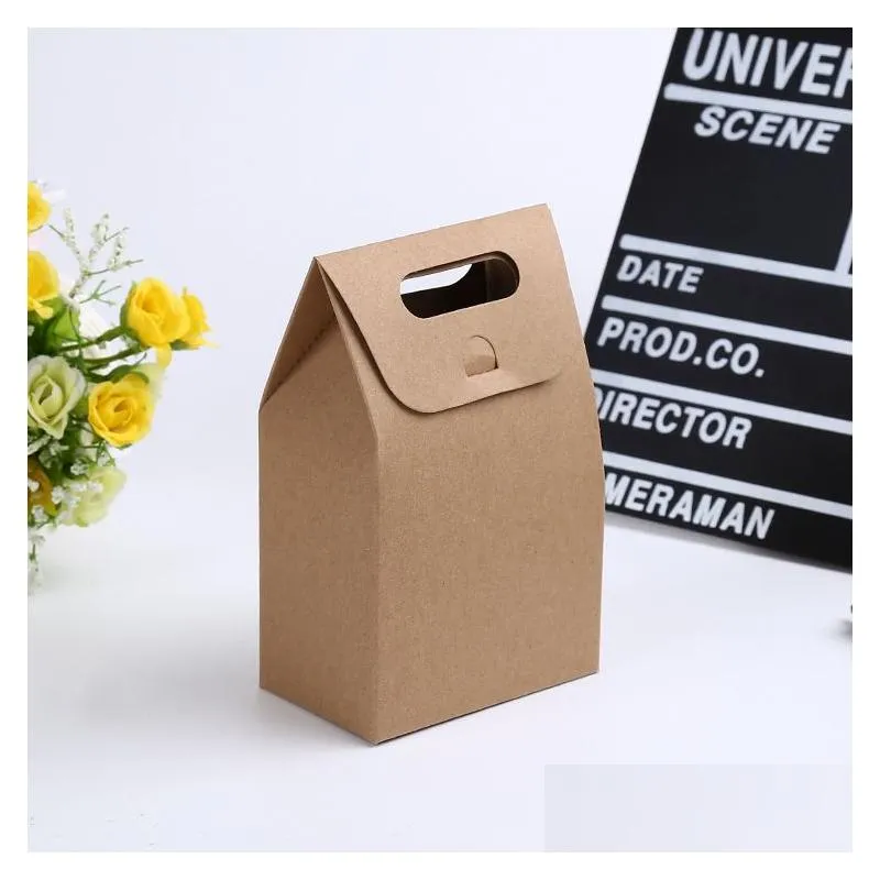 wholesale kraft box craft bag with handle soap candy bakery cookie biscuits packaging paper boxes