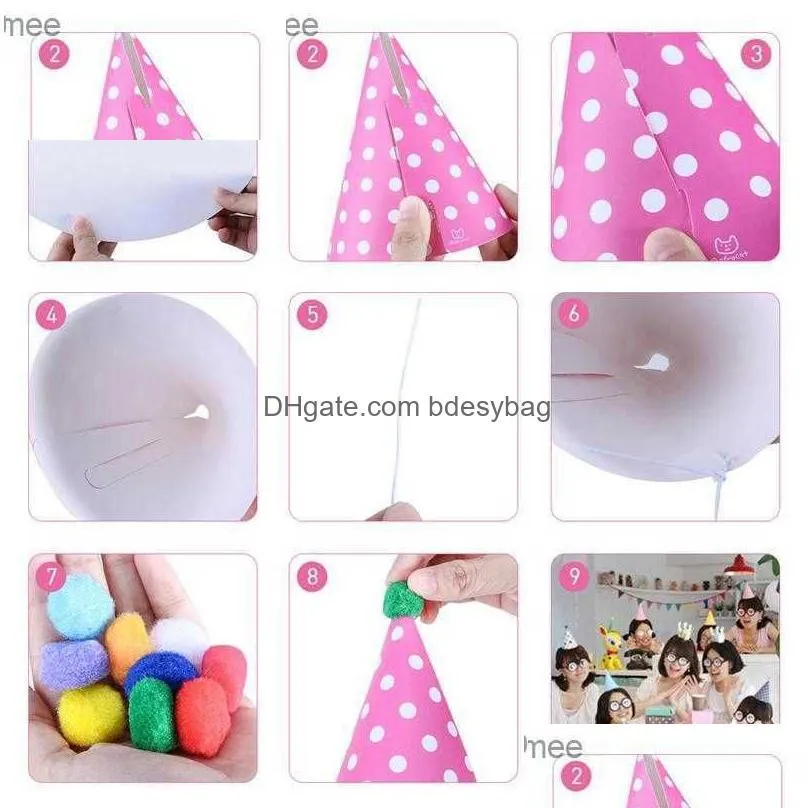 11 happy birthday party hats polka dot diy cute handmade hats crown shower baby decoration boys and girls gift supplies z230809