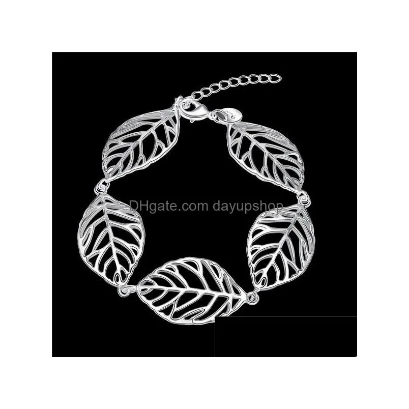  christmas gift 925 silver leaves bracelet dfmch386 brand new fashion 925 sterling silver plate chain link bracelets high