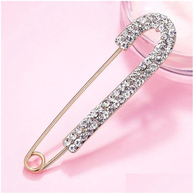 Rhinestones Safety Pin Brooches Bow Large Pins Brooch For Women Dress Sweater Gold Plating Crystals Elegant Brooches Jewelry