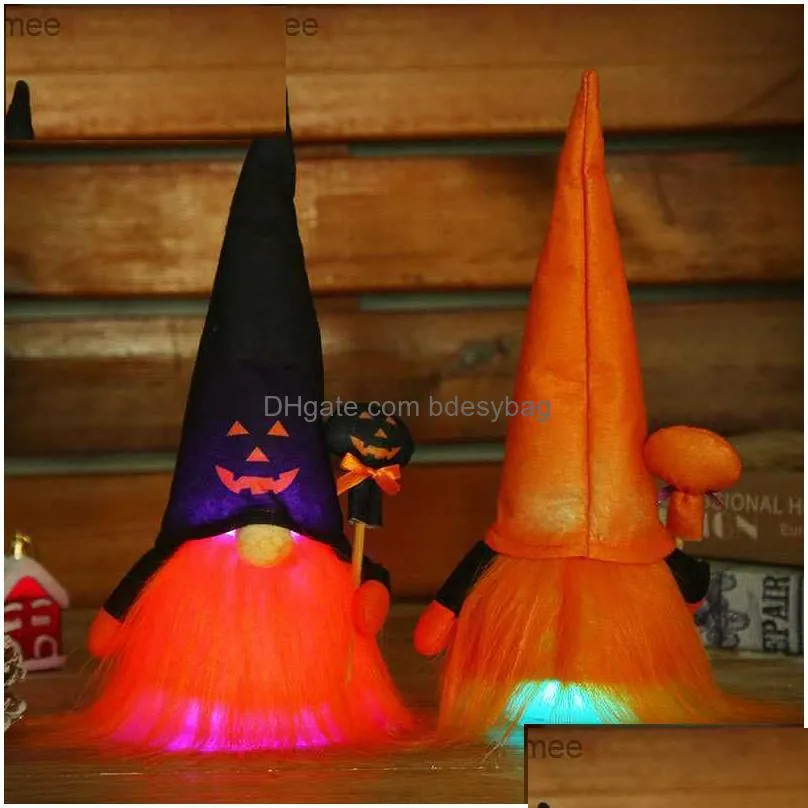 halloween decorations pumpkin plush luminous dolls faceless dwarf beard doll ornaments party atmosphere props c70814d 30.5x12cm