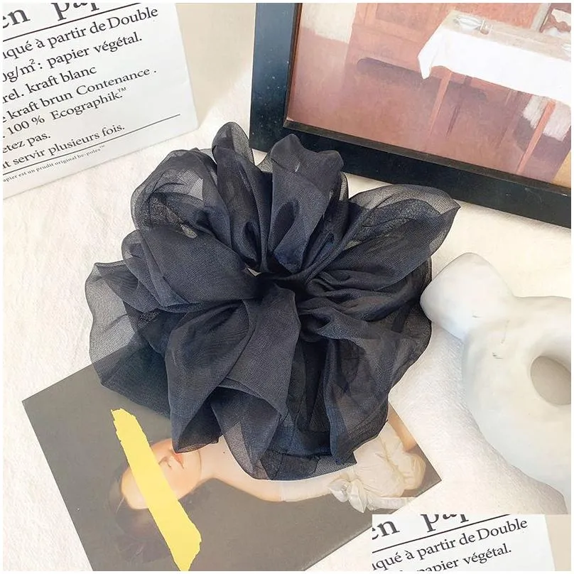 lady chiffon hair scrunchies women girl solid elastic hair bands hair rope ponytail holder large intestine sports dance scrunchie