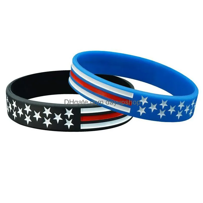 elastic 12mm silicone link bracelet sports style thin blue line wristband bracelets independence day jewelry