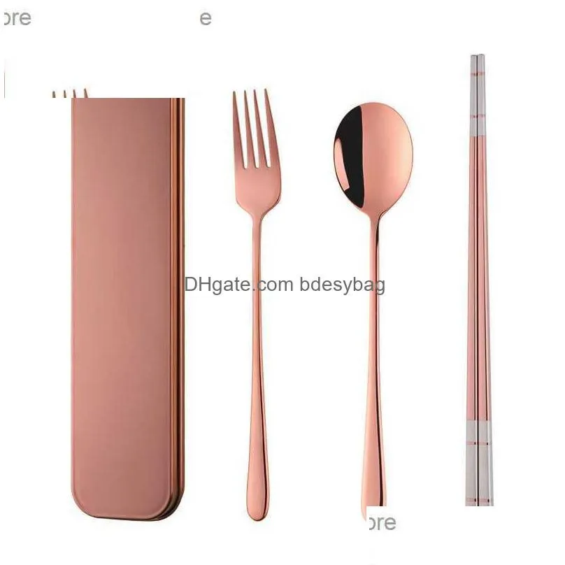 4pcs western stainless steel dinner tableware set new cutlery chopsticks spoon fork dinnerware set with box for kid school q230829