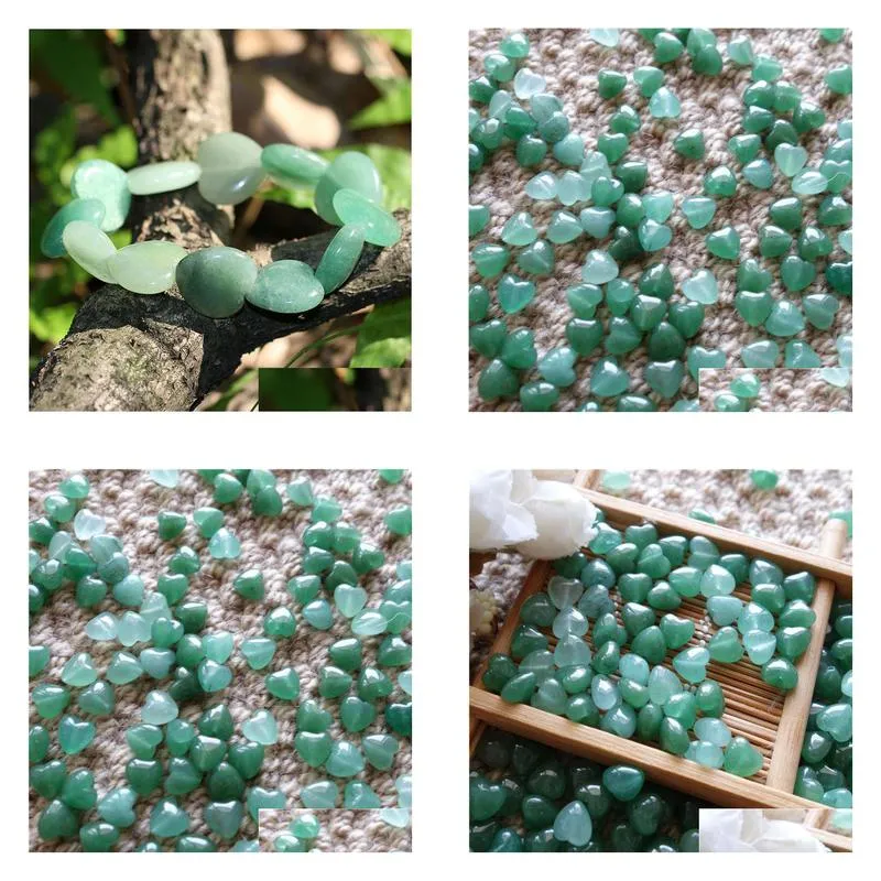 cheap loose beads gemstones natural green aventurine 8*8mm heart shape with through hole stones for jewelry diy 50pcs/lot