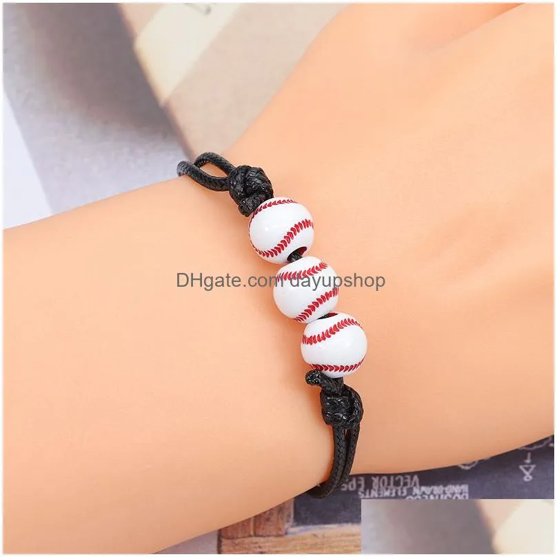 new popular handmade waxed thread football softball charm bracelet sports jewelry for wholesale