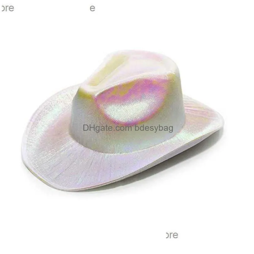 western fantasy  hat bachelorette carnival party pink seven color big brim shape hat fluorescent denim hat bride z230809