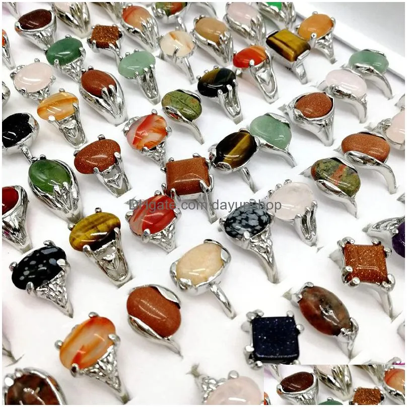 30 pieces/lot rainbow natural band gem stone rings for women men mix bohemian style designs couples designer jewelry engagement accessories gift