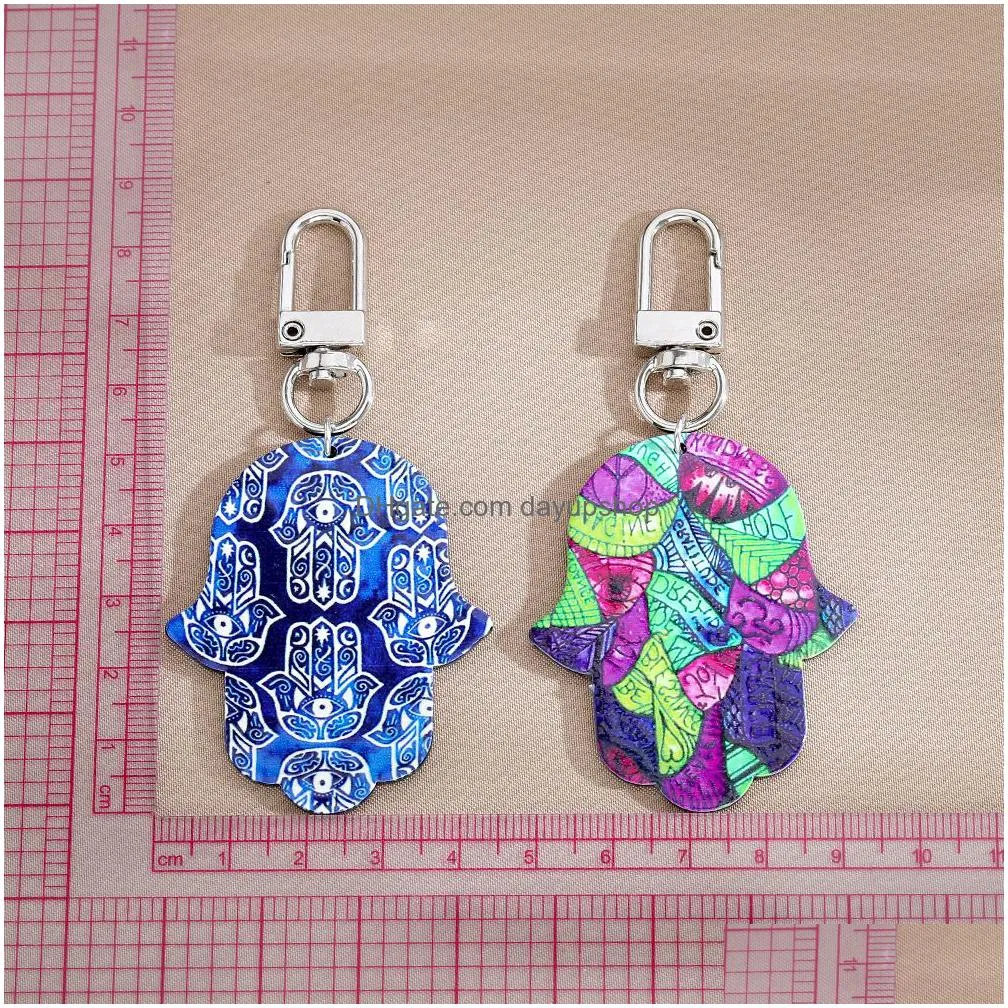 bohemian style vintage colorful pattern fatima hand evil eye key rings keychain decorate jewelry