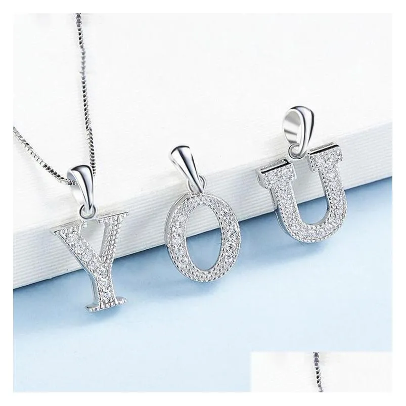 best seller 100% authentic solid 925 sterling silver ladies jewelry a-z letter charms accessories women necklace pendant 5pcs/lot