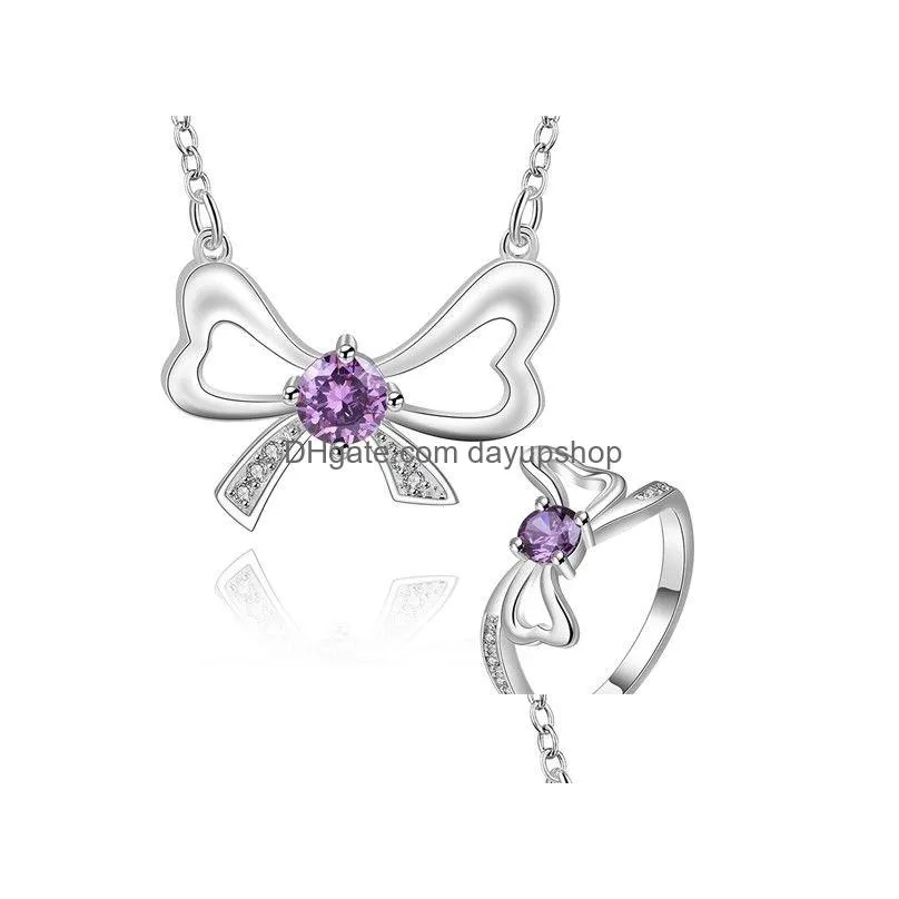 high grade 925 sterling silver zircon heart-shaped three-piece jewelry sets dfmss743 factory direct sale wedding necklace earring ring