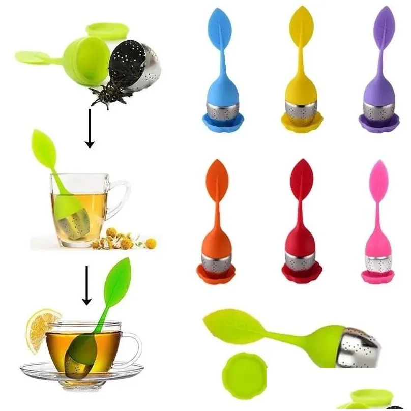 creative teapot strainers silicone tea spoon infuser with food grade leaves shape stainless steel infusers strainer filter leaf lid