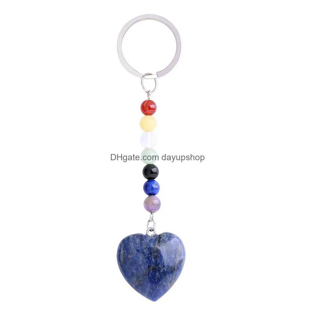 popular design heart shape natural stone keychain handbag decorate lanyards jewelry for gift