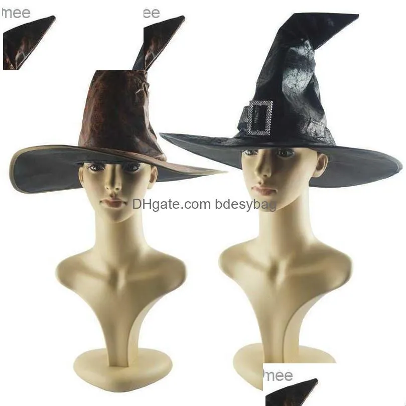 wearing props halloween leather witch hat wizard hat halloween party adult and child role-playing clothing accessories z230809
