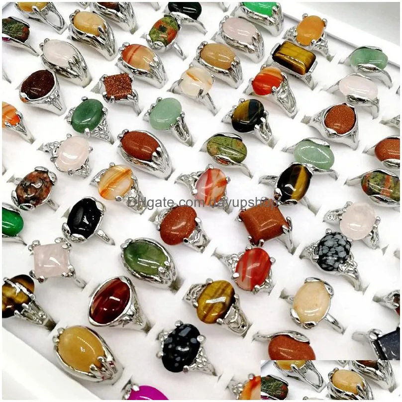 30 pieces/lot rainbow natural band gem stone rings for women men mix bohemian style designs couples designer jewelry engagement accessories gift