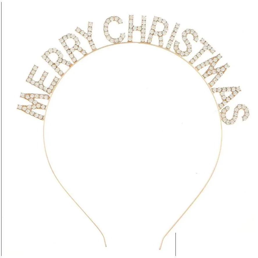 merry christmas rhinestone headband decoration holiday crystal hairband shine metal headpiece women girl xmas hair accessories