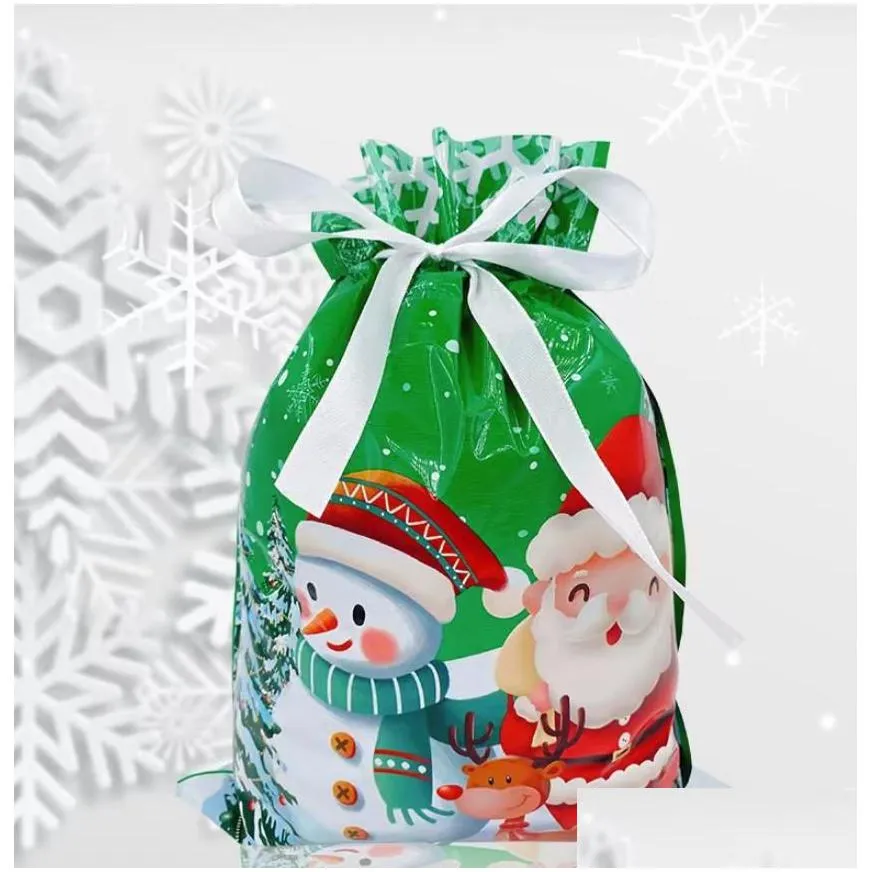 merry christmas gift wrap santa claus drawstring goodie candy bag party festivel treat presents packaging