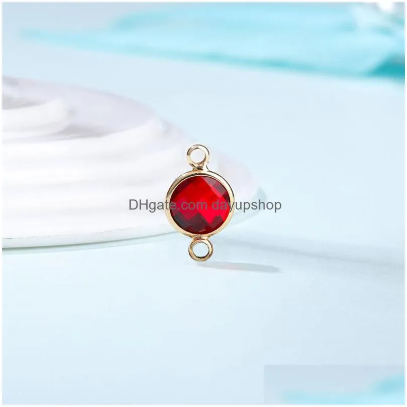 diy jewelry double hook charms 18k gold plated 8mm round crystal birthstone for wholesale