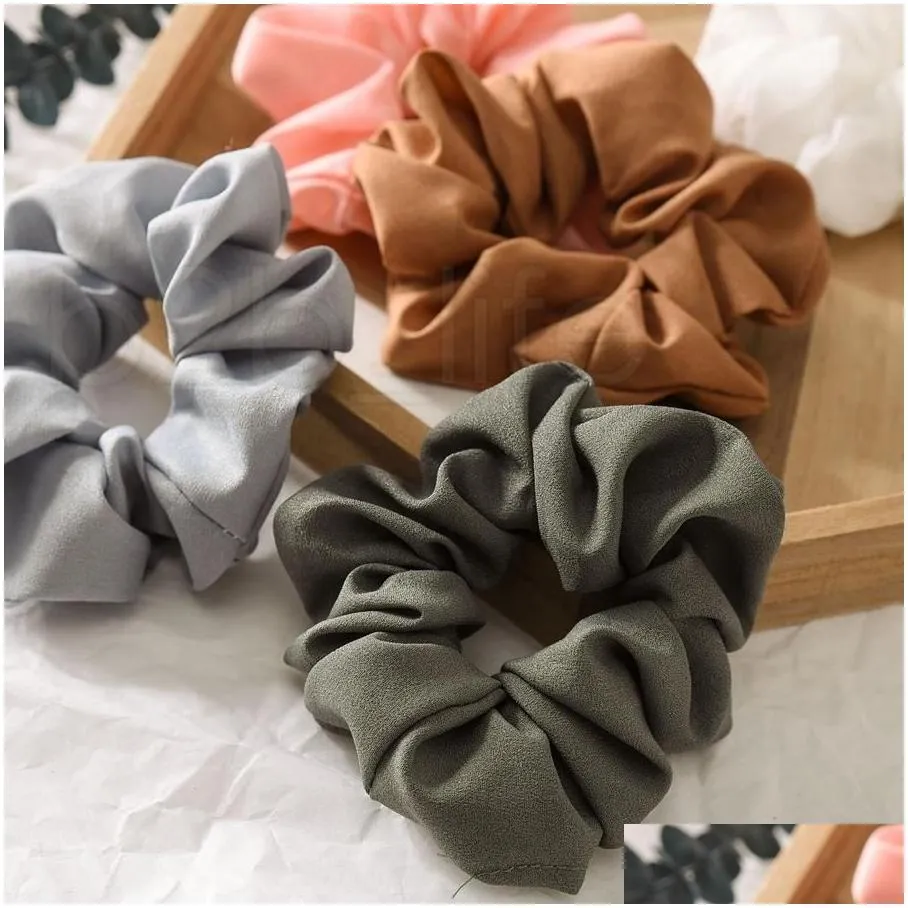 women girls solid chiffon scrunchies elastic ring hair ties accessories ponytail holder hairbands rubber band scrunchies