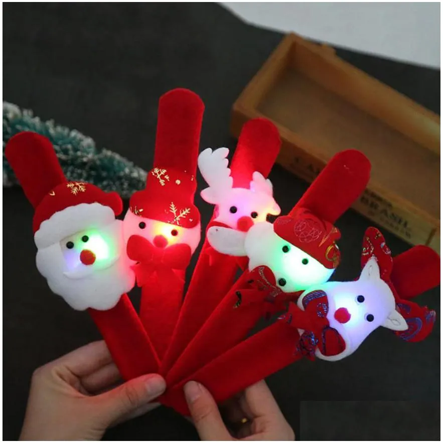 christmas light up slap bracelet holiday favors led flashing wristband xmas party decorations red santa snowman deer bear designs