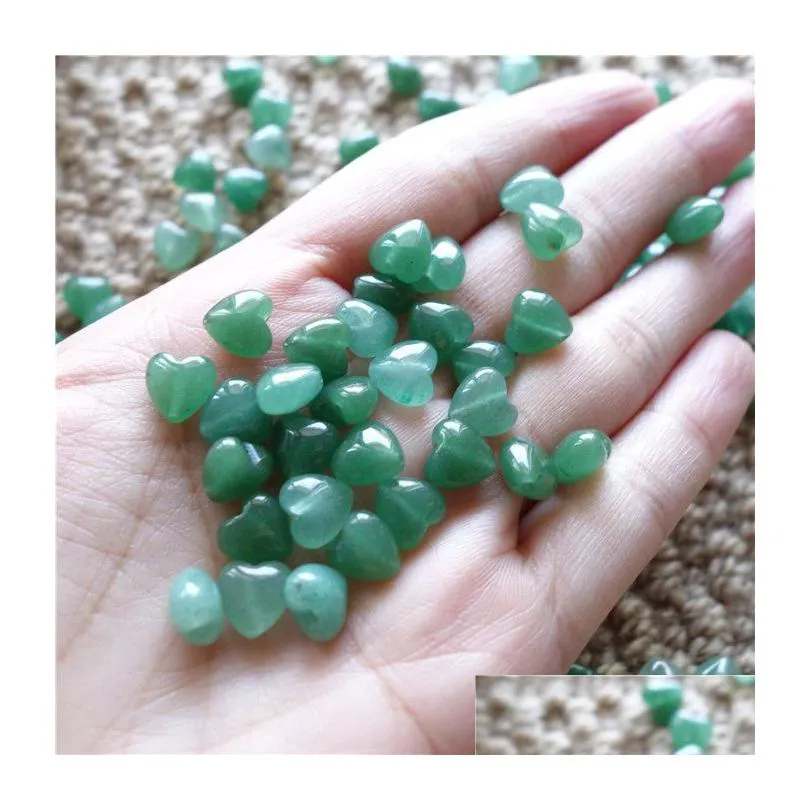 cheap loose beads gemstones natural green aventurine 8*8mm heart shape with through hole stones for jewelry diy 50pcs/lot