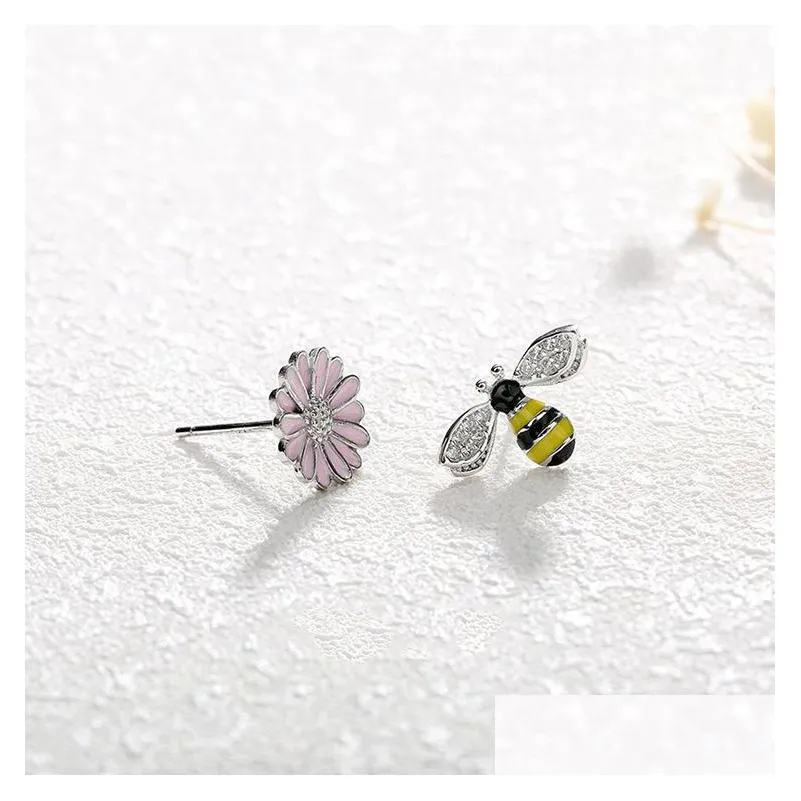 daisy & bee colored enamal 100% real solid 925 sterling silver jewelry stud earrings wholesale