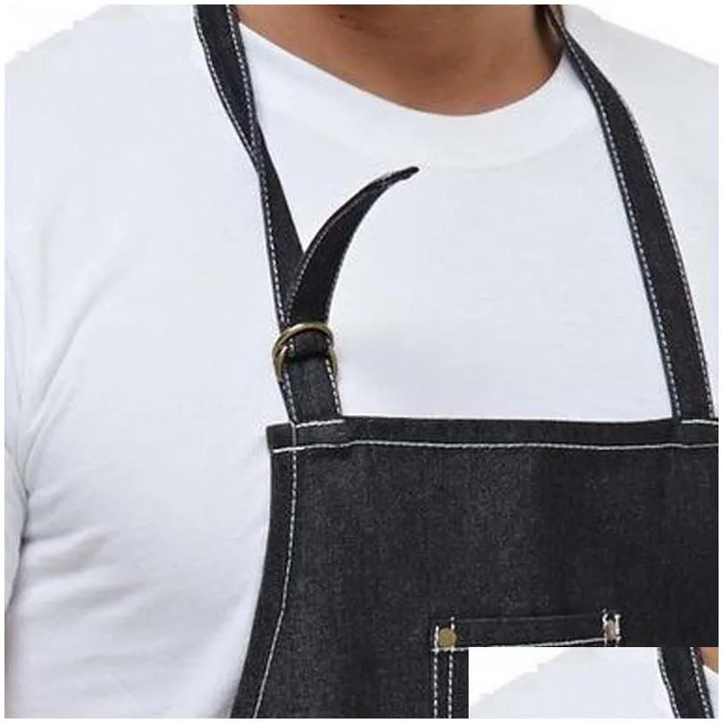 2017 new Leather Strap Custom Denim Apron for Barbershop Hairdresser Kitchen Men Personalized barbershop coffee Apron