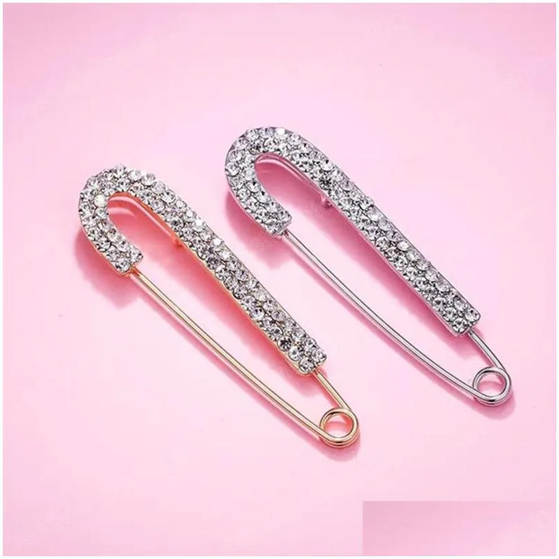 Rhinestones Safety Pin Brooches Bow Large Pins Brooch For Women Dress Sweater Gold Plating Crystals Elegant Brooches Jewelry