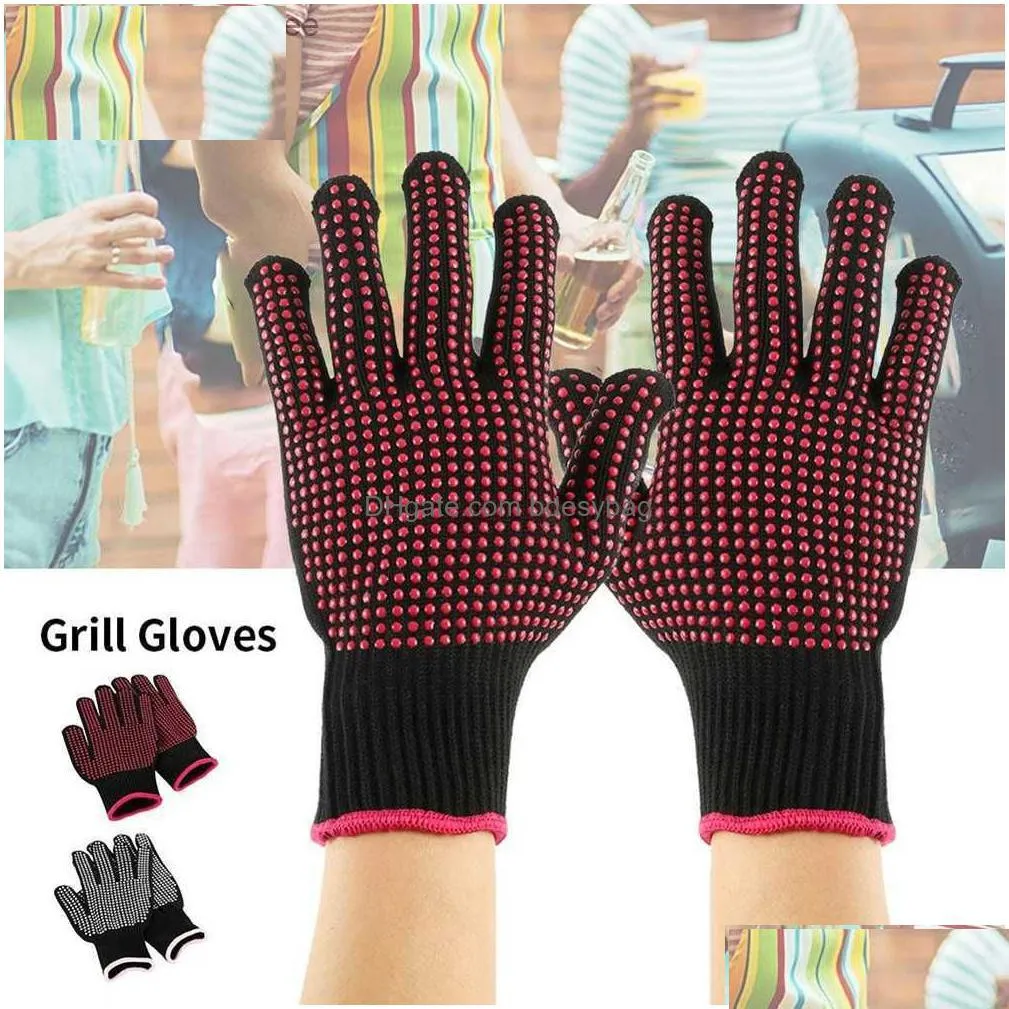 barbecue gloves heat-resistant oven gloves 300 degree fireproof and anti fouling barbecue cooking microwave oven gloves z230810