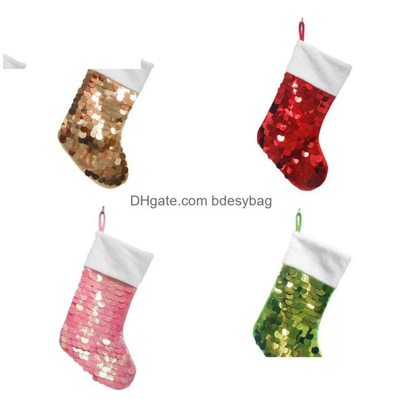 sequin christmas socks merry christmas gift candy storage bag pink red green gold 19 inches sequin xmas gift decorative stocking