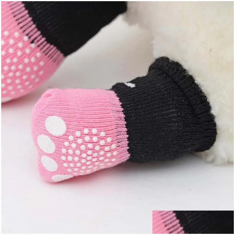  pet dog cat warm socks for winter cute puppy dogs soft cotton anti-slip knit weave sock dog cat socks clothes 4pcs/set
