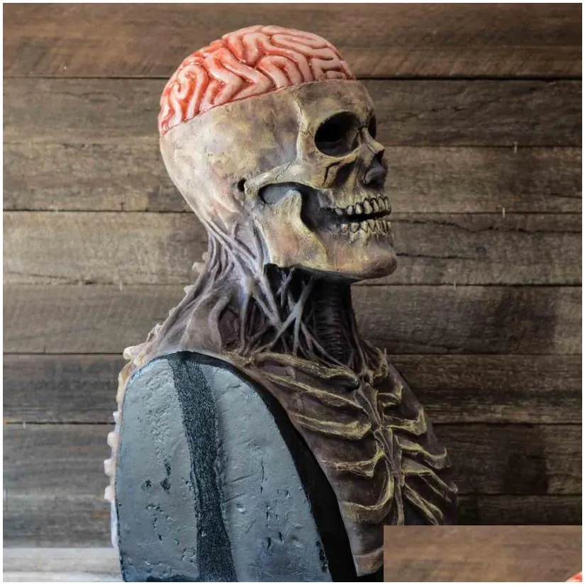 party halloween skull masks deaths head biochemical crisis horror latex headgear brain plasma movable mouth demon zombie skeleton 