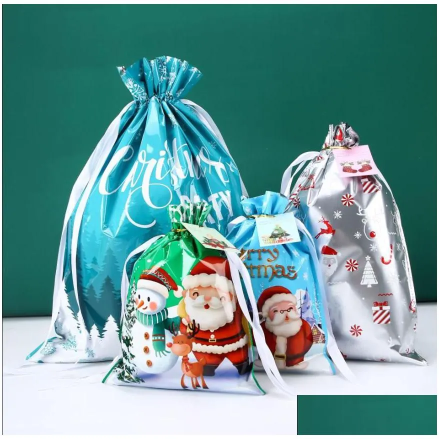 merry christmas gift wrap santa claus drawstring goodie candy bag party festivel treat presents packaging