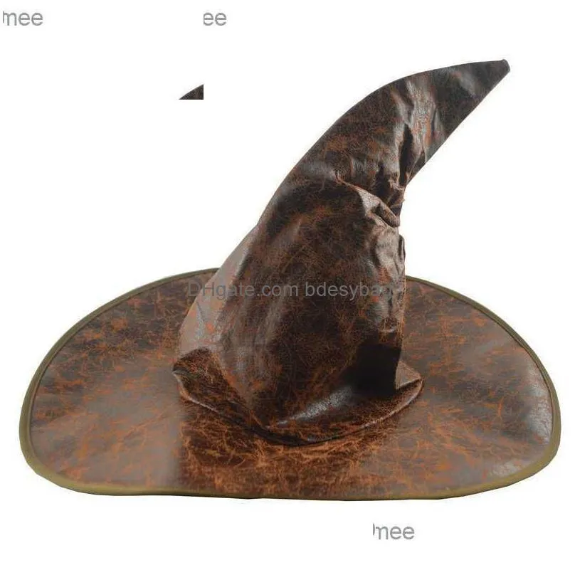 wearing props halloween leather witch hat wizard hat halloween party adult and child role-playing clothing accessories z230809